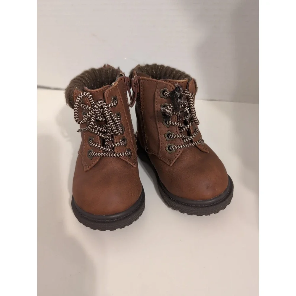 Wonder Nation Hiker Boots‎ Baby Toddler Girl Size 4 Brown Side Zip Booties Shoes